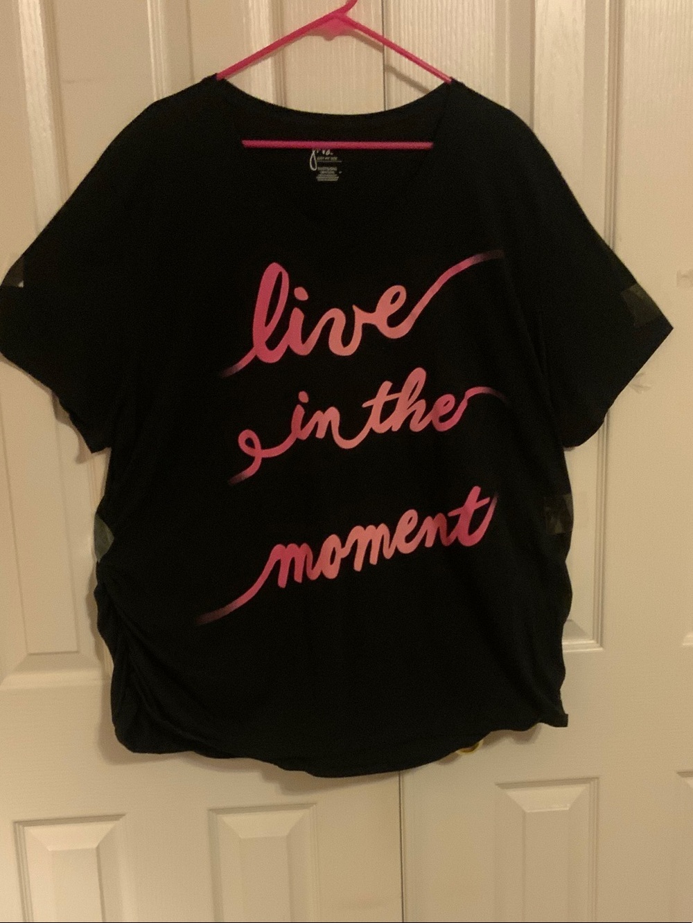Just My Size Black Tee with Pink Phrase “Live in the Moment” - Size 5X